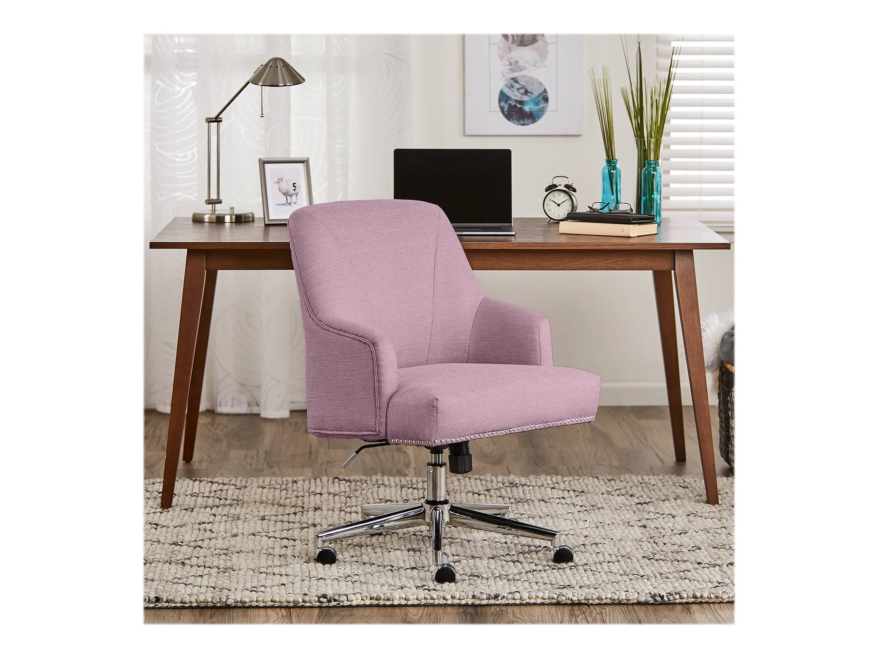Serta Leighton Home Office Desk Chair Chrome Nailheads Twill Fabric Lilac Purple - Product image 12