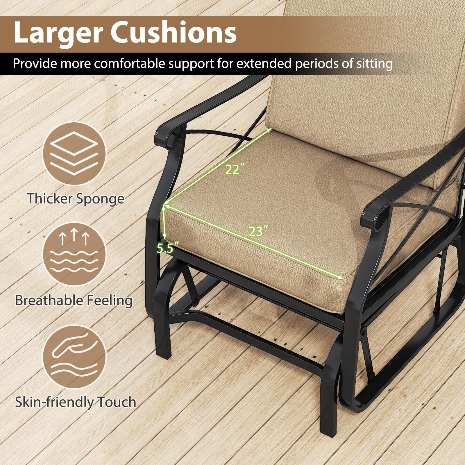 Tangkula Patio Glider Rocking Chair with Metal Frame and Thick Cushions - Product image 8