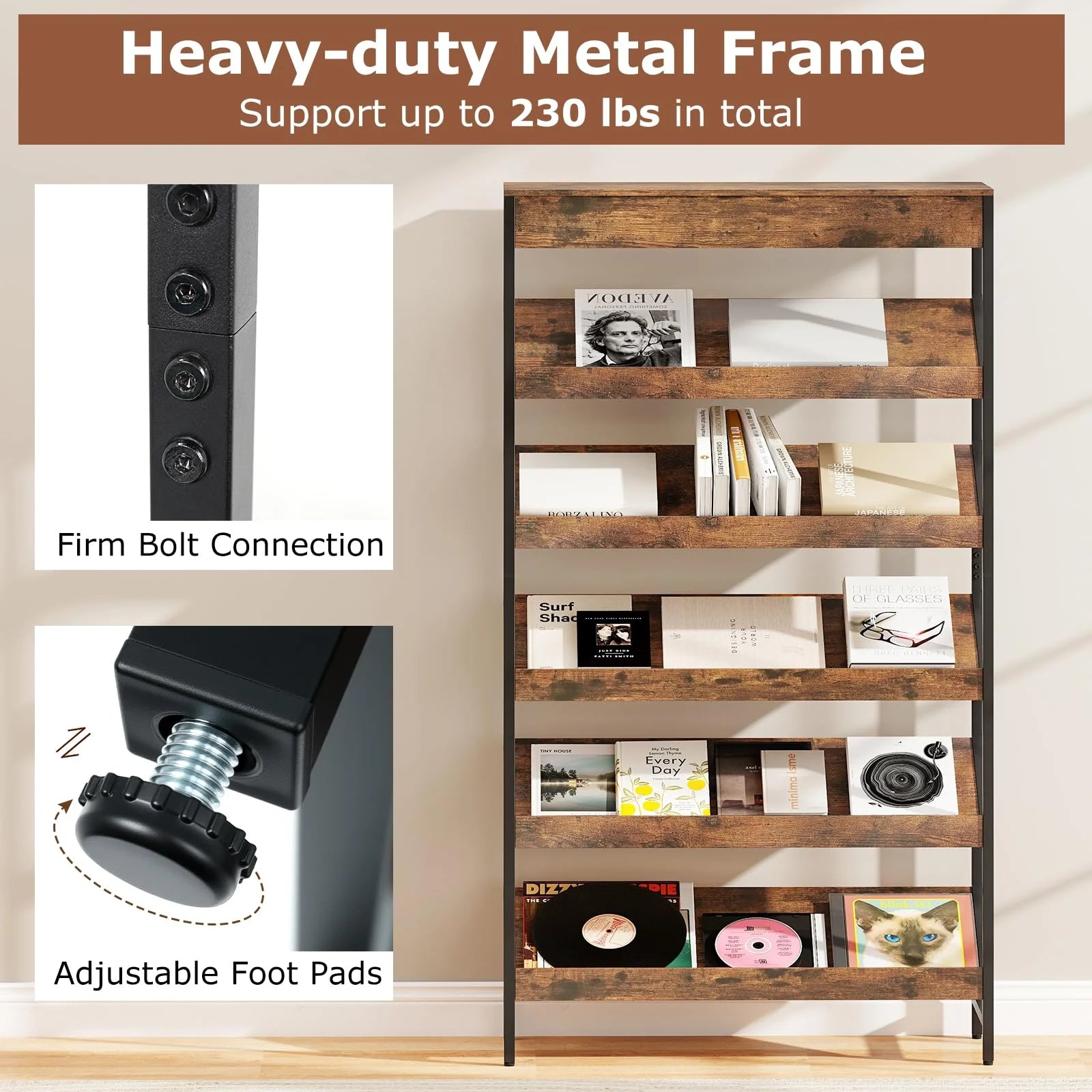 Tangkula 6-Tier Tall Freestanding Bookshelf with Angled Shelves for Home Office - Product image 5