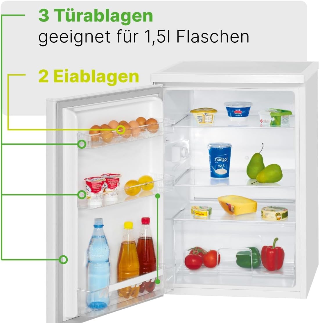 Bomann 133L white refrigerator VS2185-1-white, Net capacity: 133 liters, LED interior lighting, Continuous temperature control, 3 glass shelves