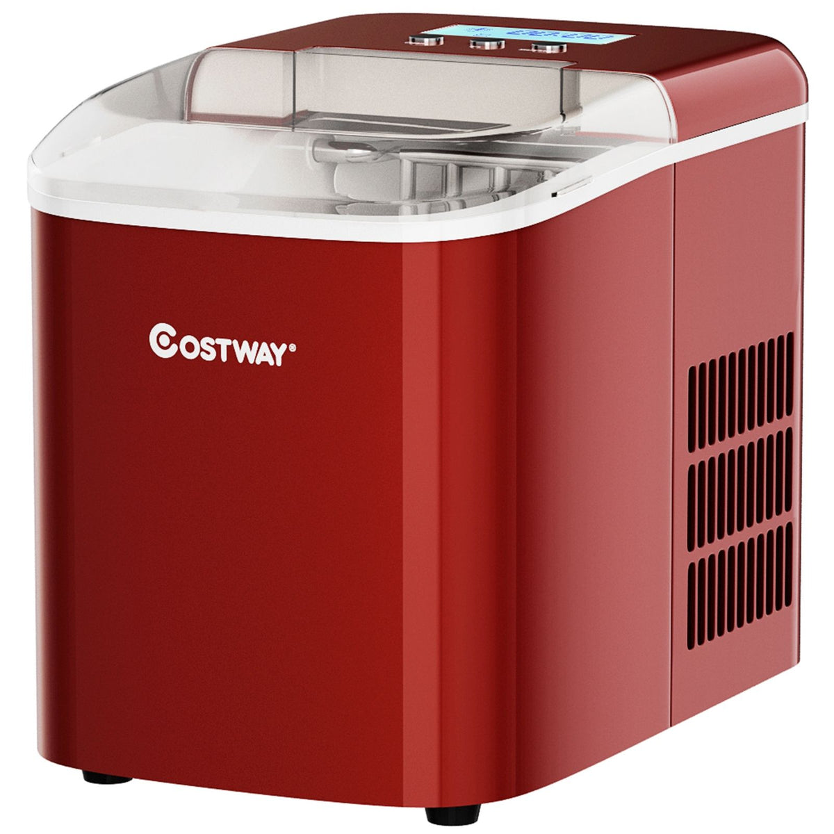 Ice Cube Machine 12KG/24H 2 Ice Cube Sizes 2.1L Tank 9pcs in 7 Minutes Shovel Removable Basket Countertop Home Red -