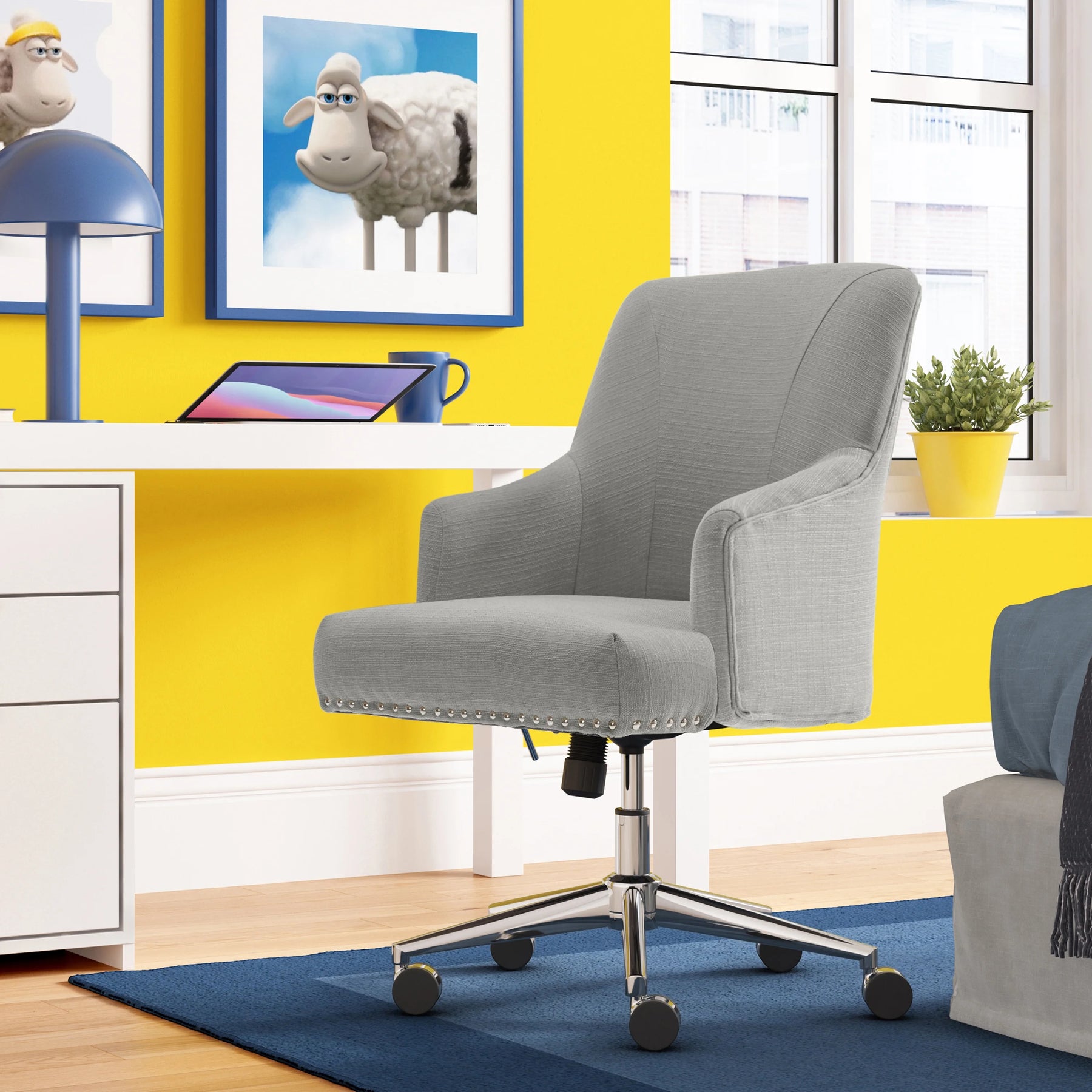 Serta Leighton Home Office Desk Chair Chrome Nailheads Twill Fabric Lilac Purple - Product image 20