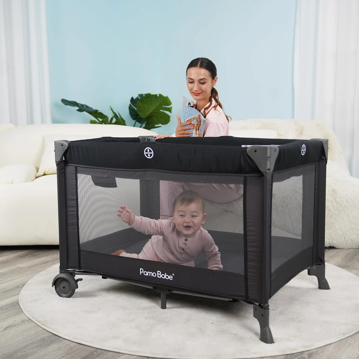 Pamo Babe Unisex Nursery Center Playard with Bassinet & Changing Table, Black - Product image 3
