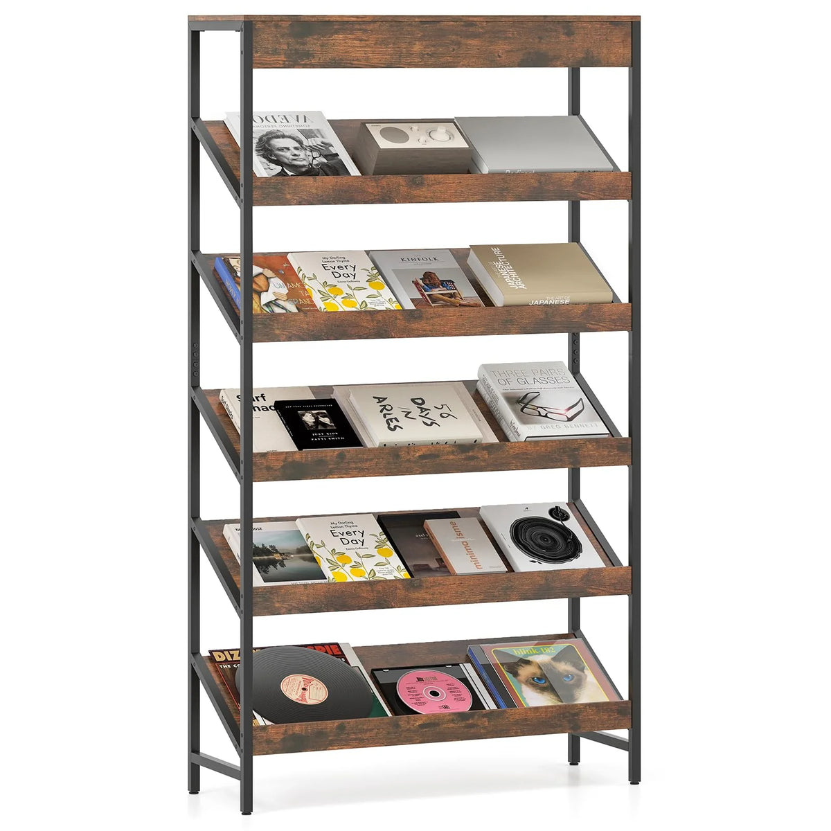 Tangkula 6-Tier Tall Freestanding Bookshelf with Angled Shelves for Home Office - Product image 9