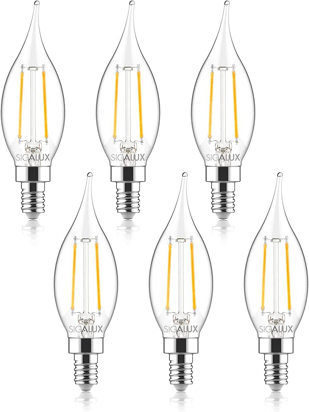 Sigalux Candelabra LED Light Bulbs Dimmable, E12 40 Watt Chandelier Light Bulbs, CA10 Flame Tip Candle Light Bulbs, 5000K Daylight, E12 LED Bulb for