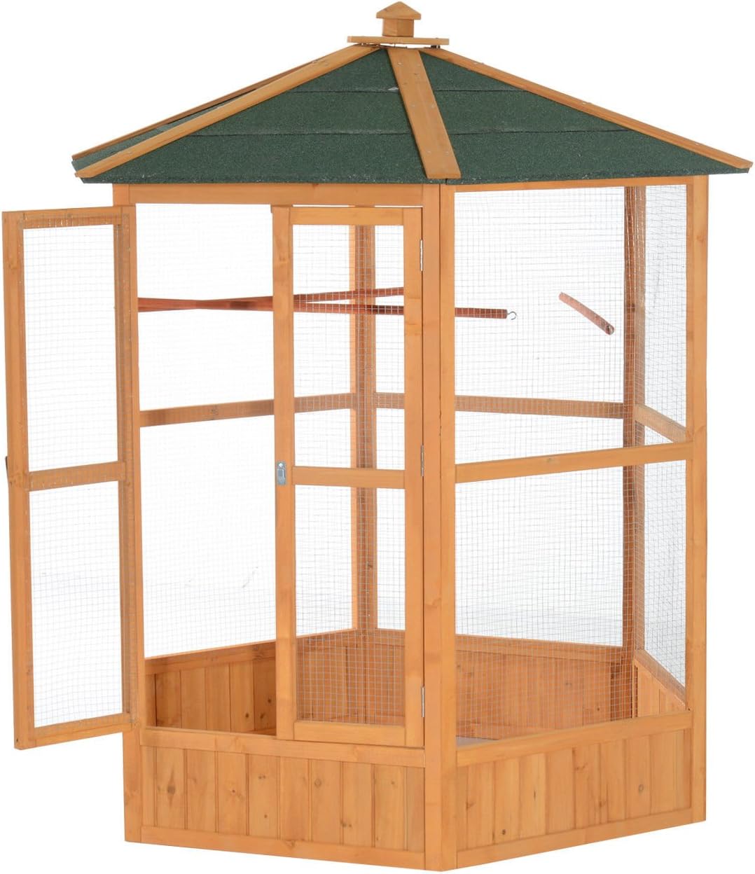 2025 Large Hexagonal Wooden Outdoor Aviary Bird Cage with Covered Roof -