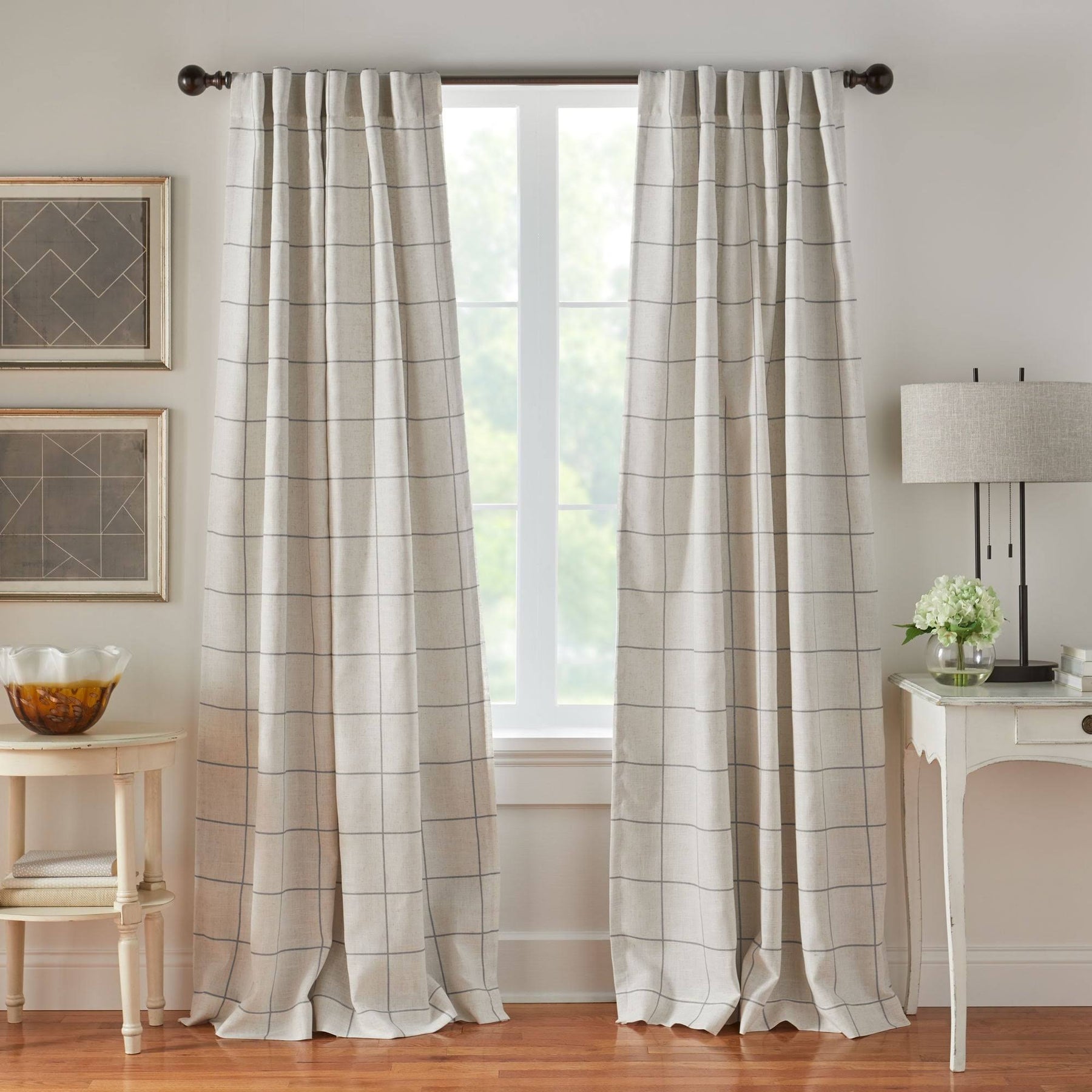 Elrene Brighton Windowpane Plaid Blackout Window Curtain Panel, Gray, 95 in - Product image 1