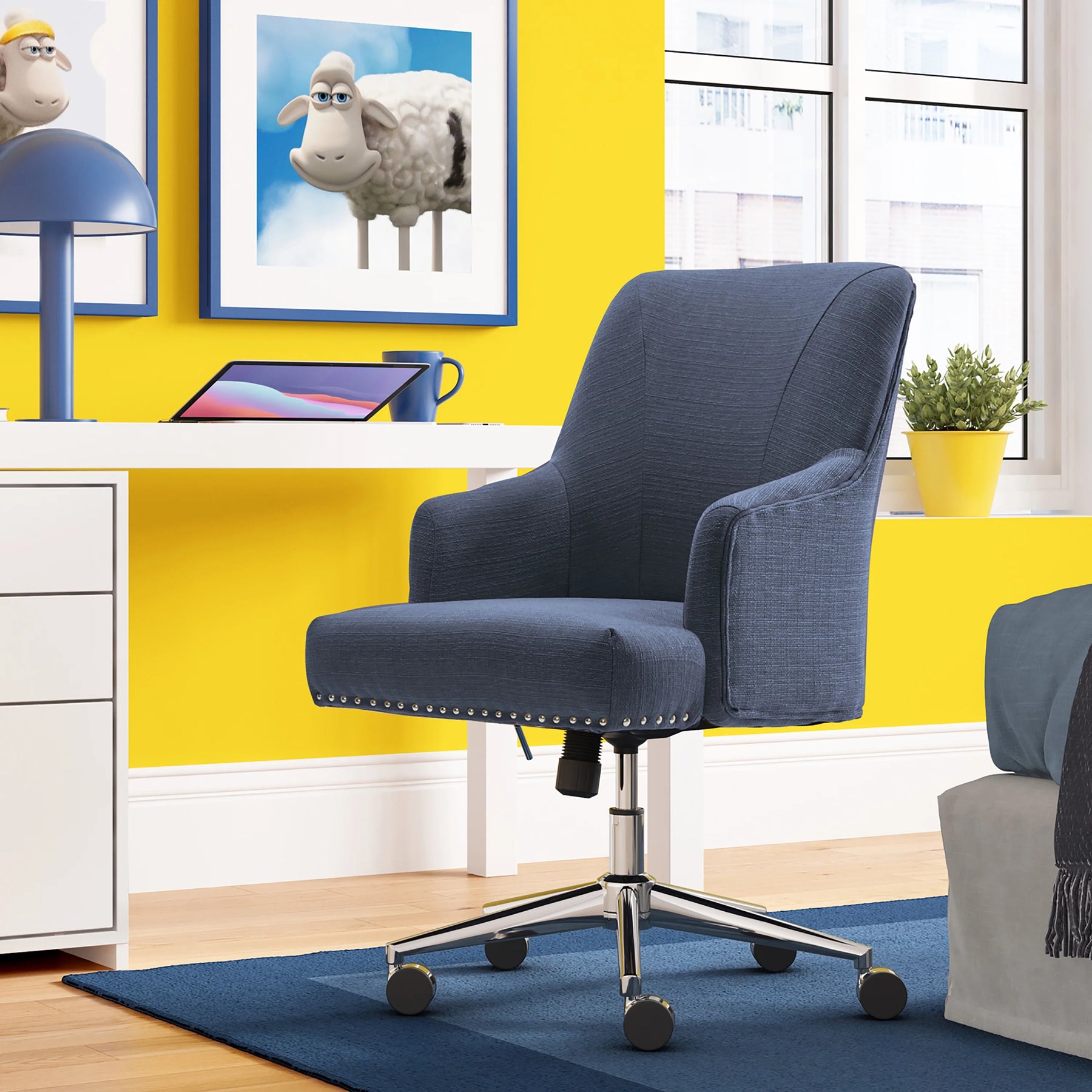 Serta Leighton Home Office Desk Chair Chrome Nailheads Twill Fabric Lilac Purple - Product image 29