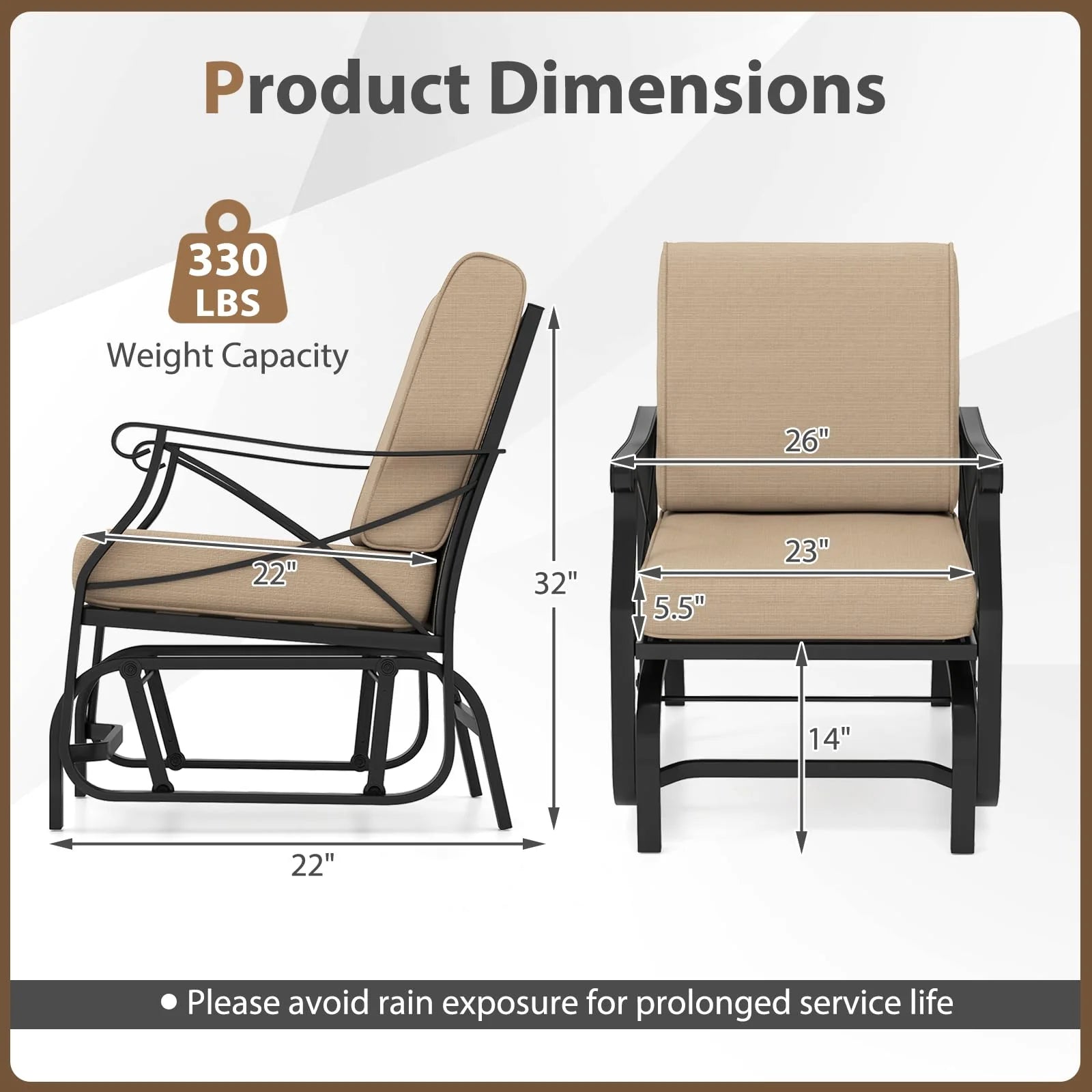 Tangkula Patio Glider Rocking Chair with Metal Frame and Thick Cushions - Product image 3