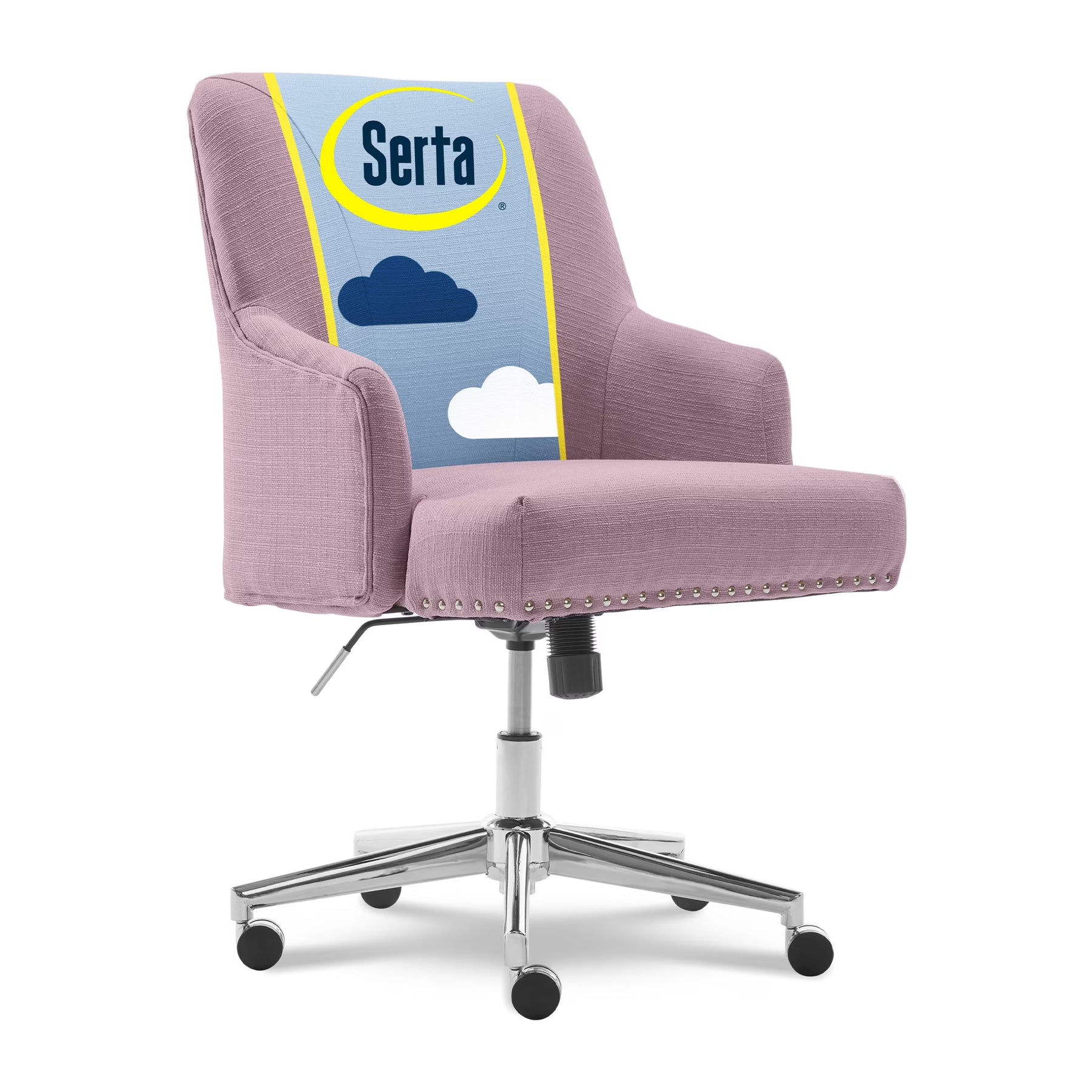 Serta Leighton Home Office Desk Chair Chrome Nailheads Twill Fabric Lilac Purple - Product image 1
