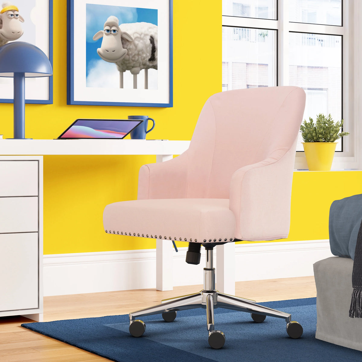 Serta Leighton Home Office Desk Chair Chrome Nailheads Twill Fabric Lilac Purple - Product image 45