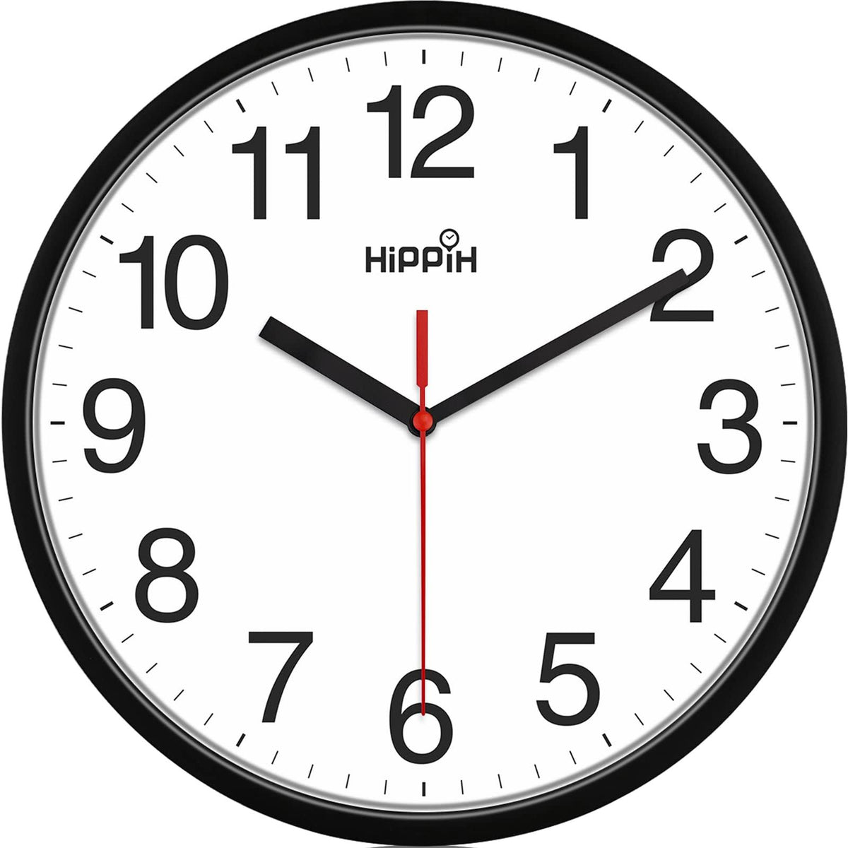 Hippih Black Wall Clock Silent Non Ticking Quality Quartz 10 inch Round Easy to Read for Home Office School - Product image 1