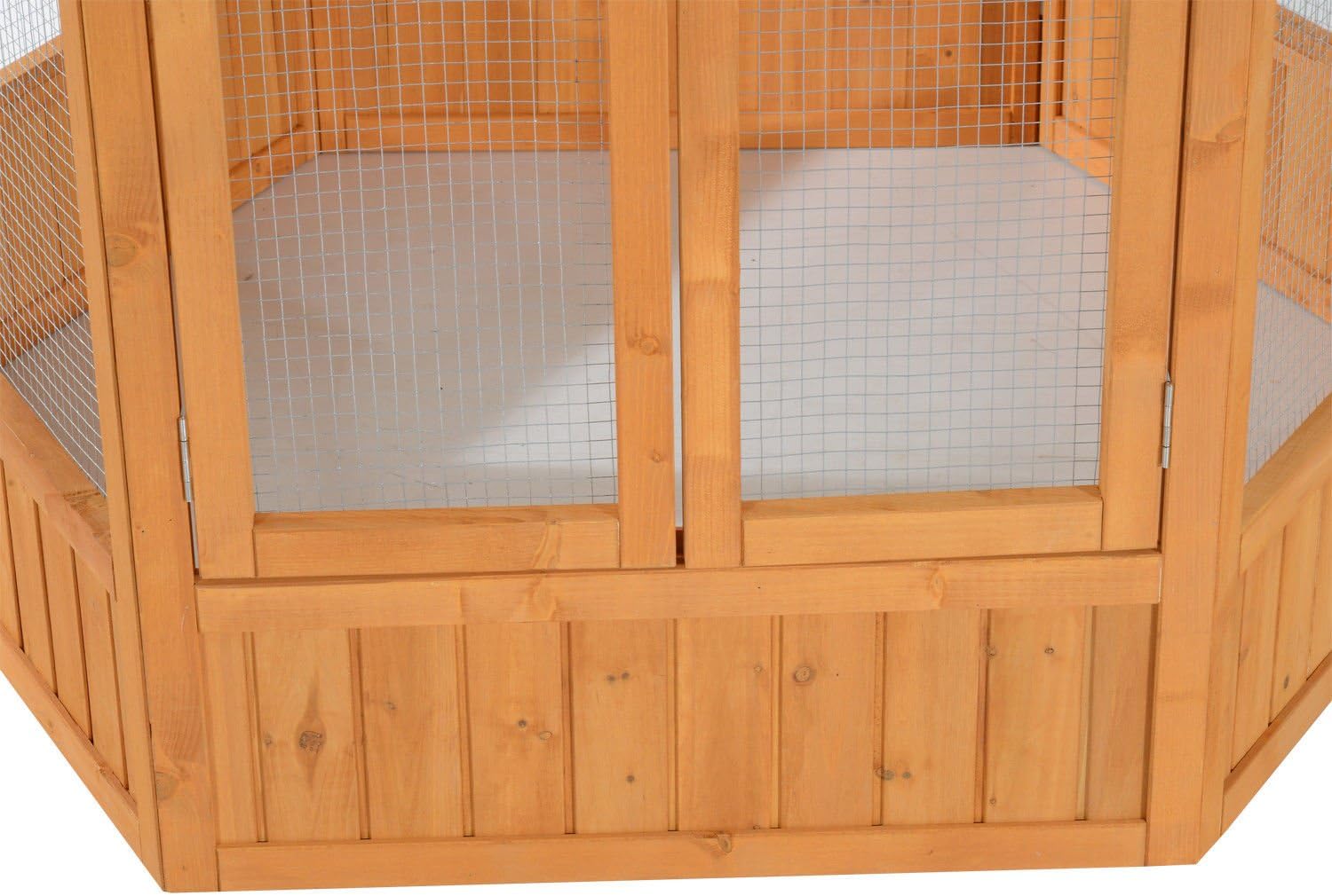 2025 Large Hexagonal Wooden Outdoor Aviary Bird Cage with Covered Roof -