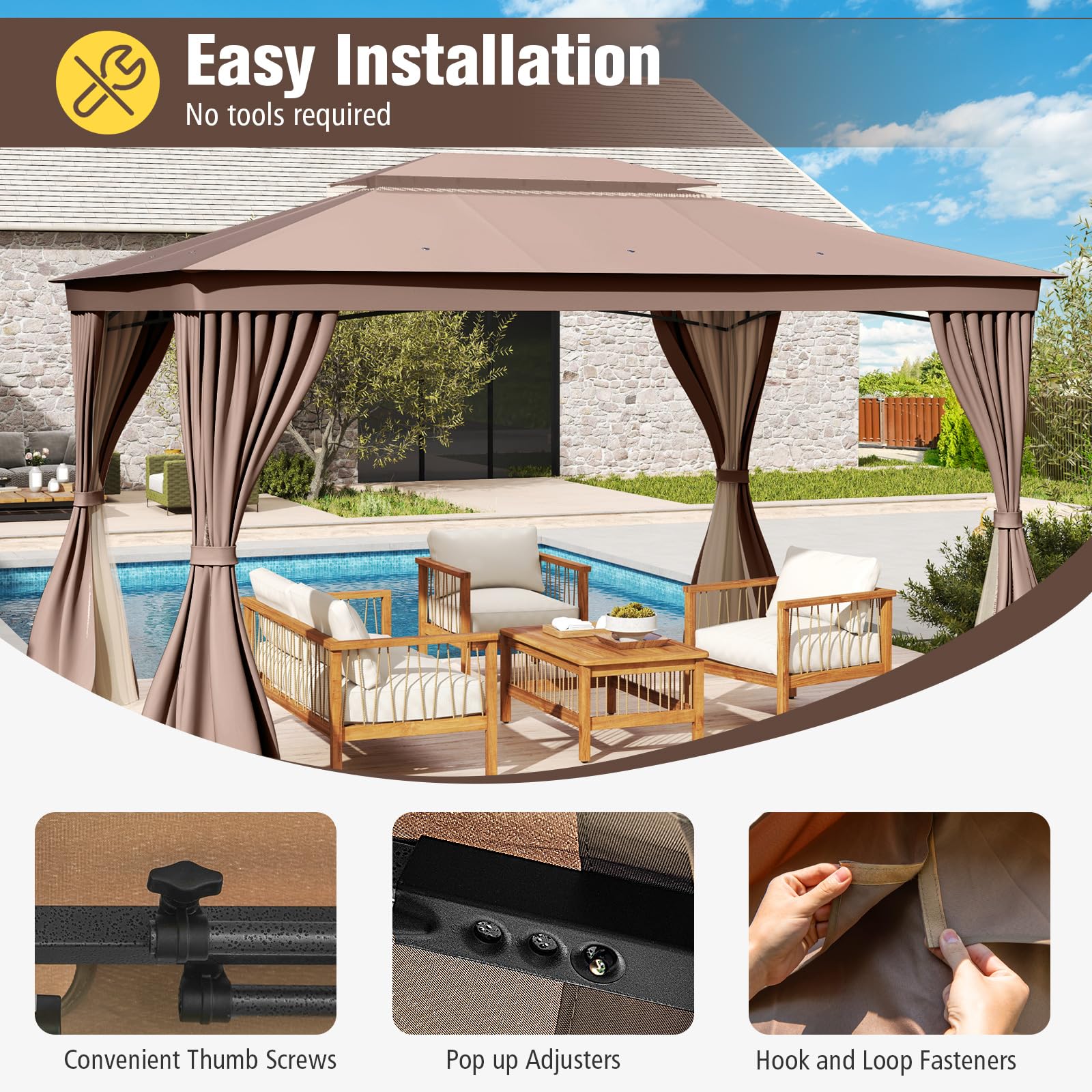 Tangkula 10x13 FT Metal Patio Gazebo with Mesh Netting & Privacy Curtains - Product image 4