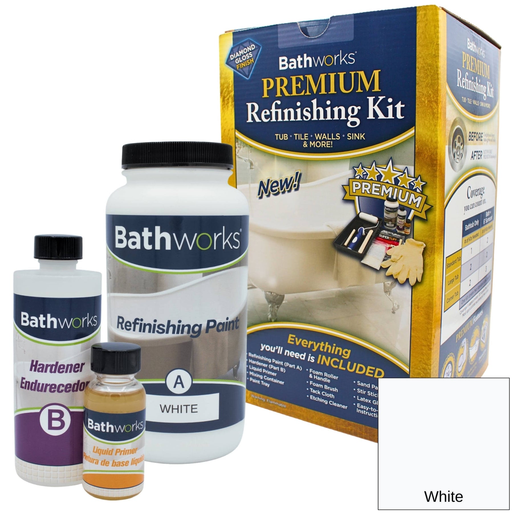 Bathworks DIY Bathtub and Tile Refinishing Kit, White - 20 oz canister - Product image 1