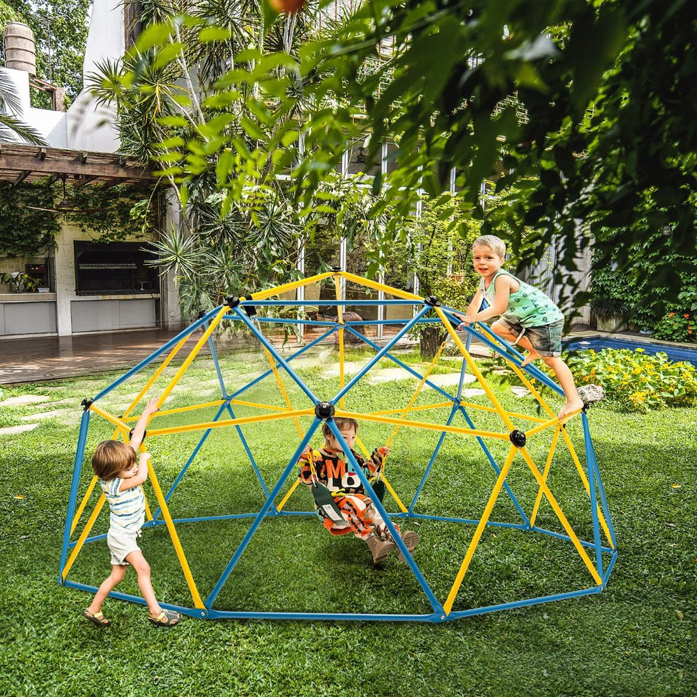 305cm Climbing Dome with Swing Metal Climbing Cage Max Load 363kg Indoor Outdoor for Children 3-10 Years Old Yellow/Red