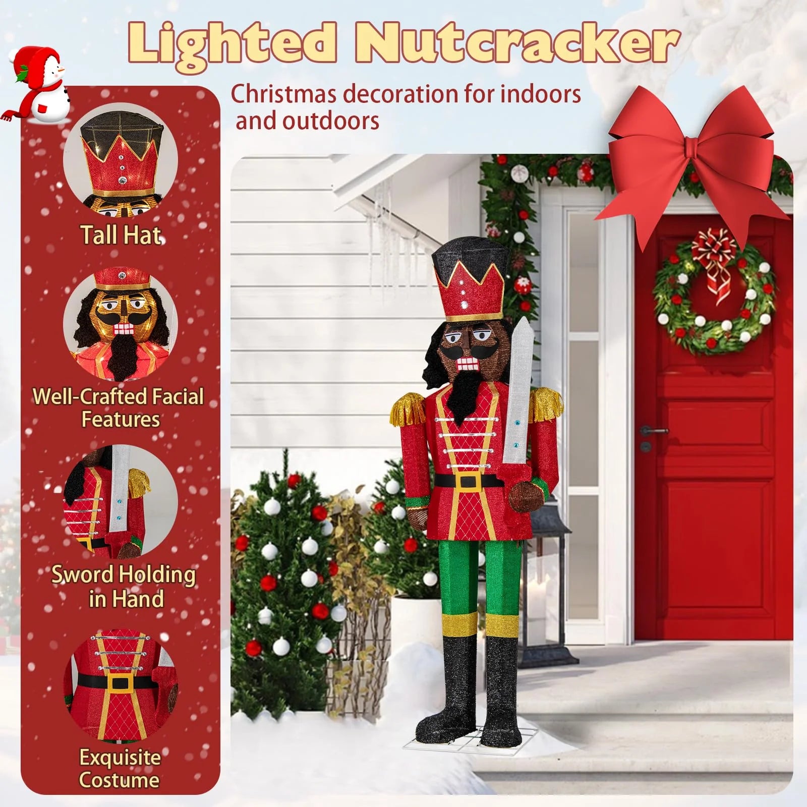 Tangkula 5 FT Lighted Christmas Nutcracker with Glitter Sword - Product image 8