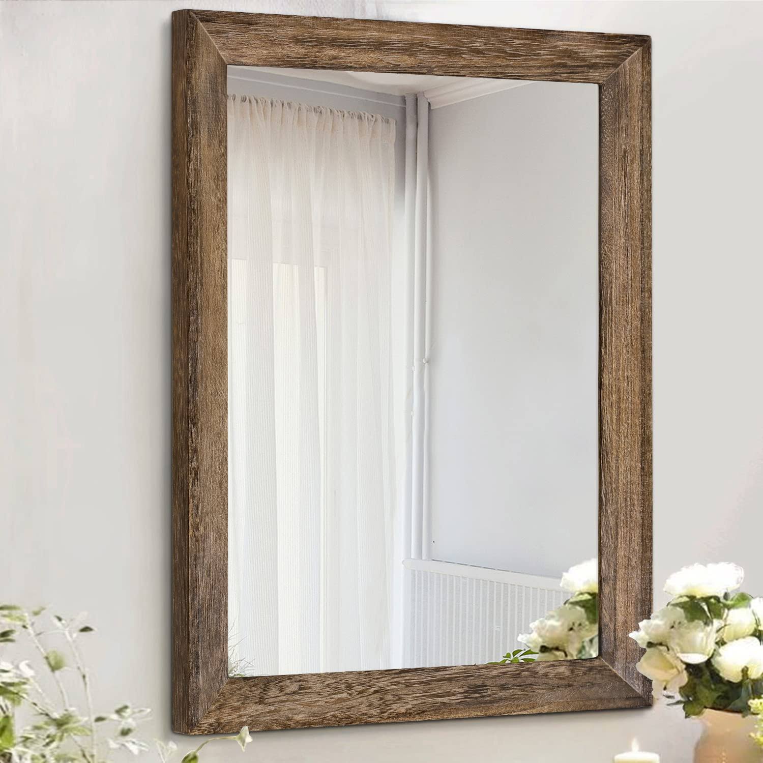 AAZZKANG Rustic Wood Mirror Rectangle Decorative Wall Mirror with Frame Bedroom Living Room Bathroom - Product image 1
