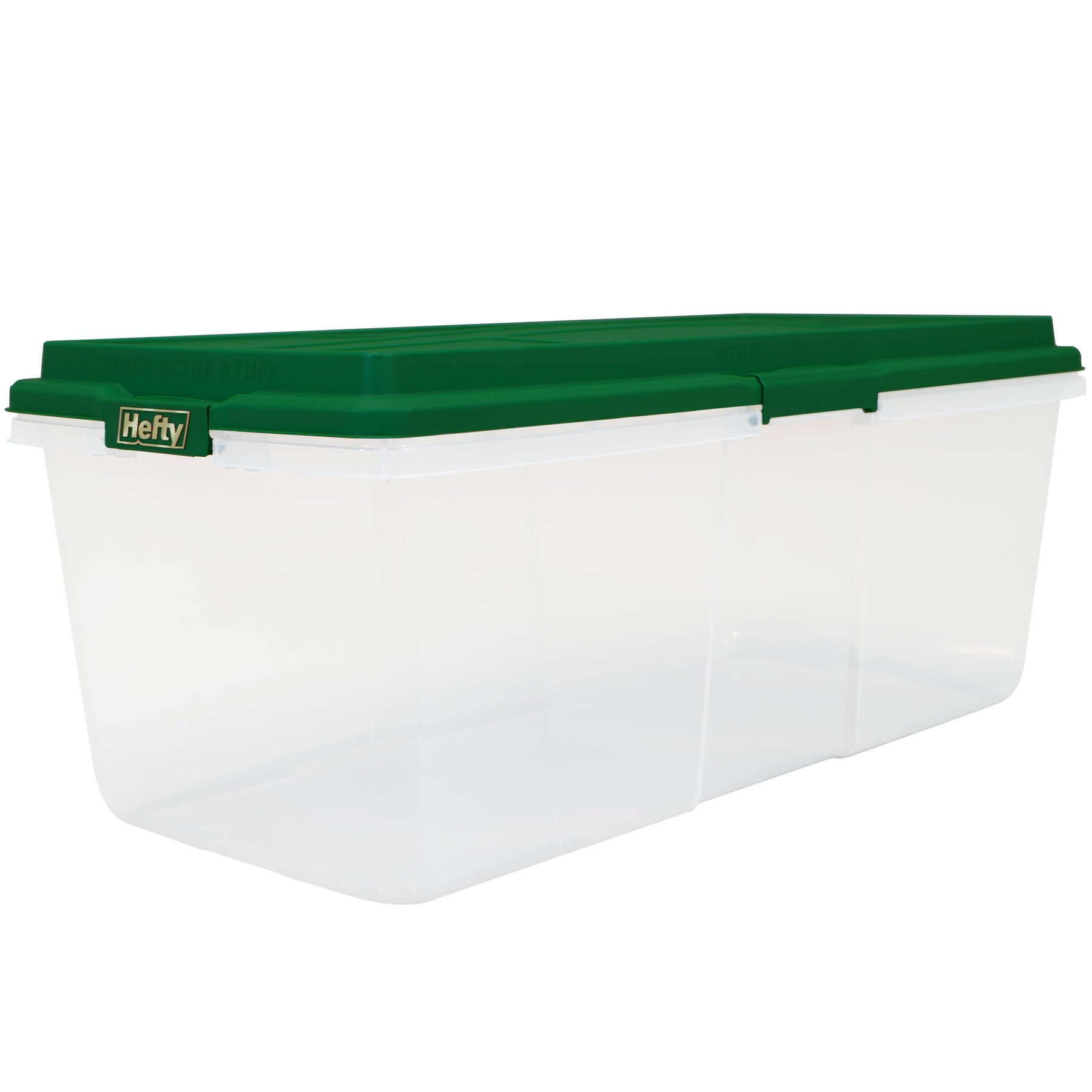 Hefty 113 qt Clear Plastic Holiday Latched Storage Bin, Green Lid - Product image 1