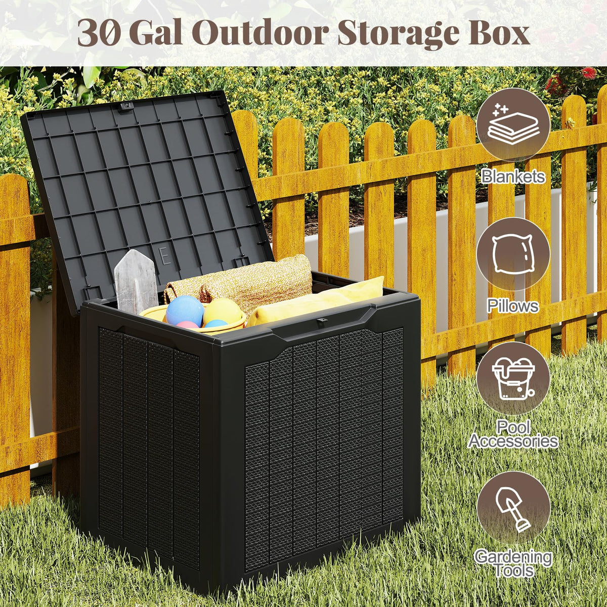 Tangkula 30 Gallon Resin Outdoor Storage Bench with Lockable Lid - Product image 4