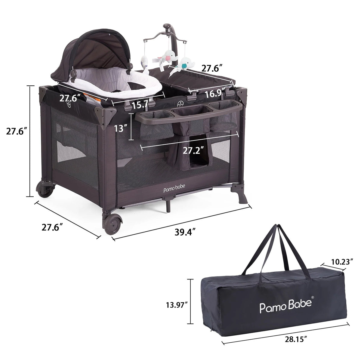 Pamo Babe Unisex Nursery Center Playard with Bassinet & Changing Table, Black - Product image 9