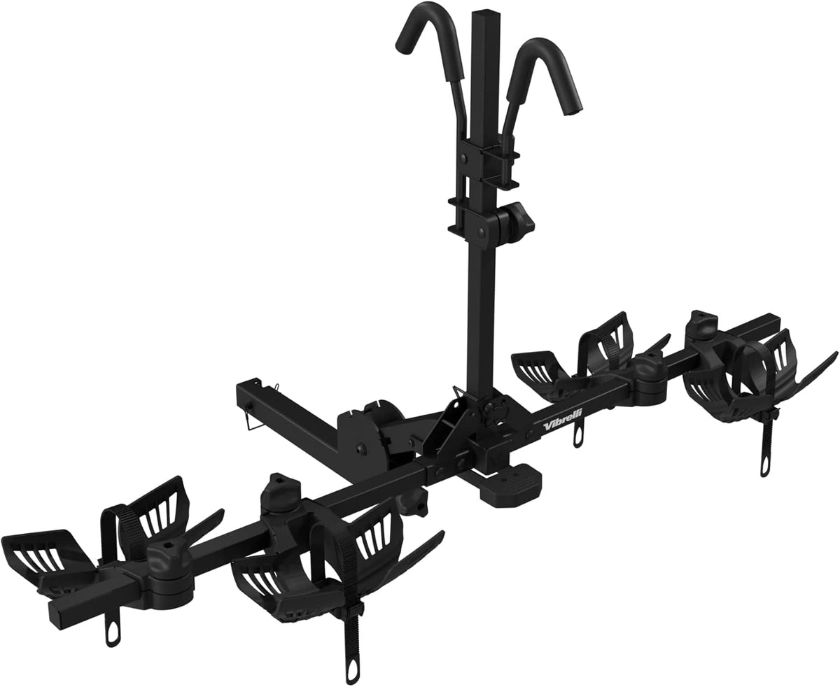 Vibrelli Electric Bike Hitch Rack - 2 Electric Bike Racks for Fat Tires, Mountain Bikes, Standard Bikes - 65 lbs Per Bike - Patented Anti-Wobble - Cars and SUVs - Platform