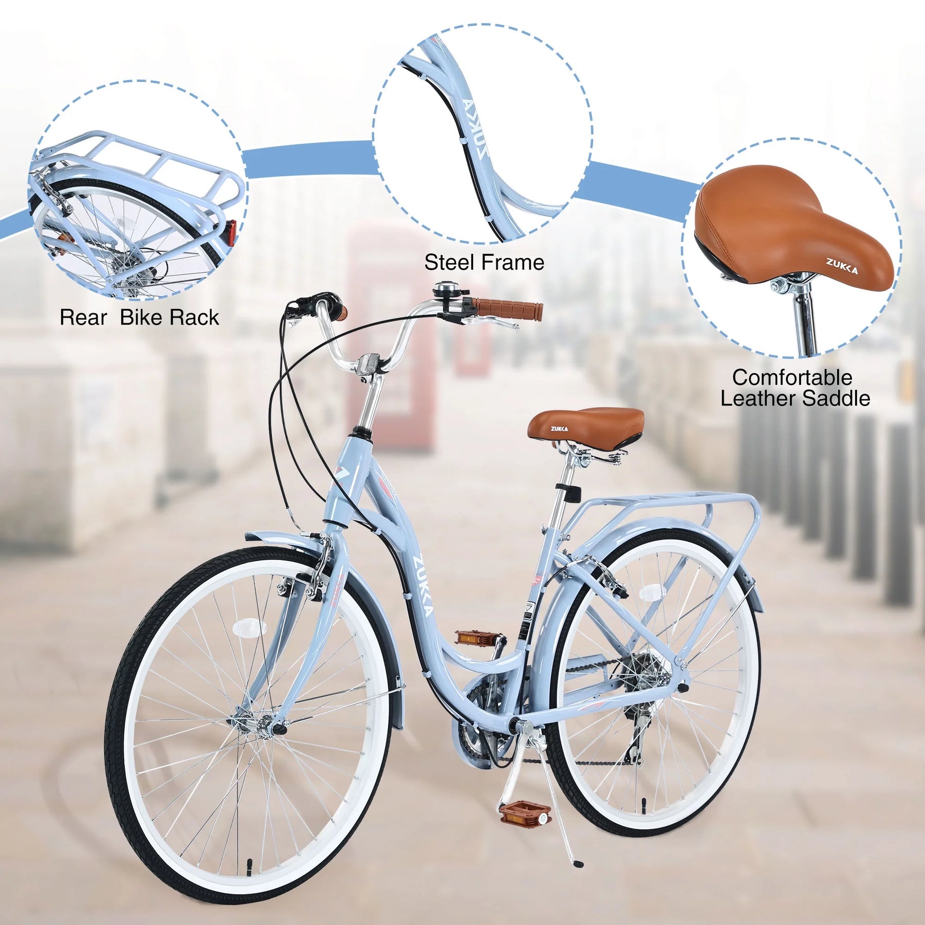 Aukfa 26" Cruiser Bike, 7 Speed Bicycle Hybrid Bikes for Women Girls Ladies, Arctic - Product image 11