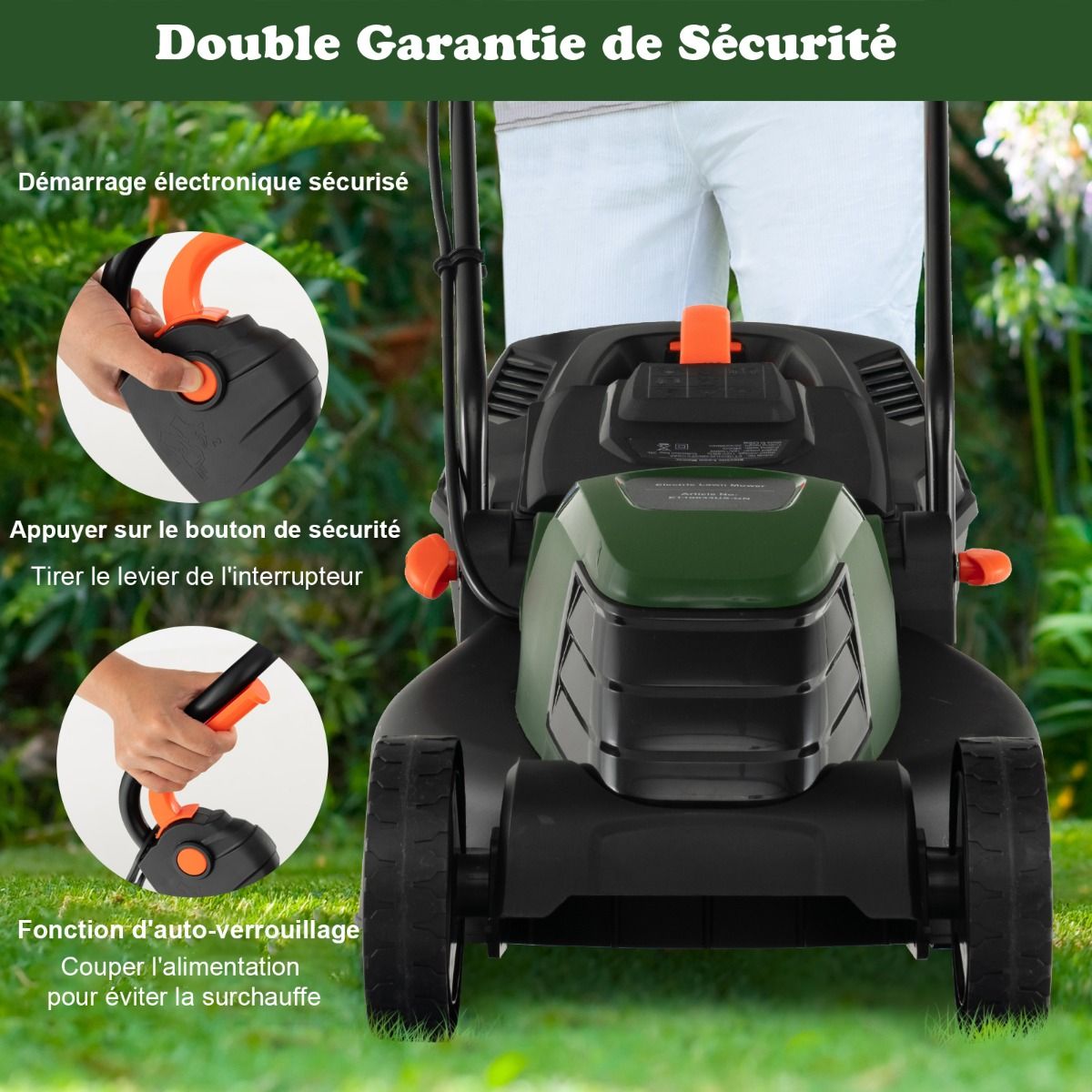 Corded Electric Lawn Mower 1500 W 4015 RPM Collection Box 35 L 3 Adjustable Height 25-65 MM Cutting Width 34 CM Green -