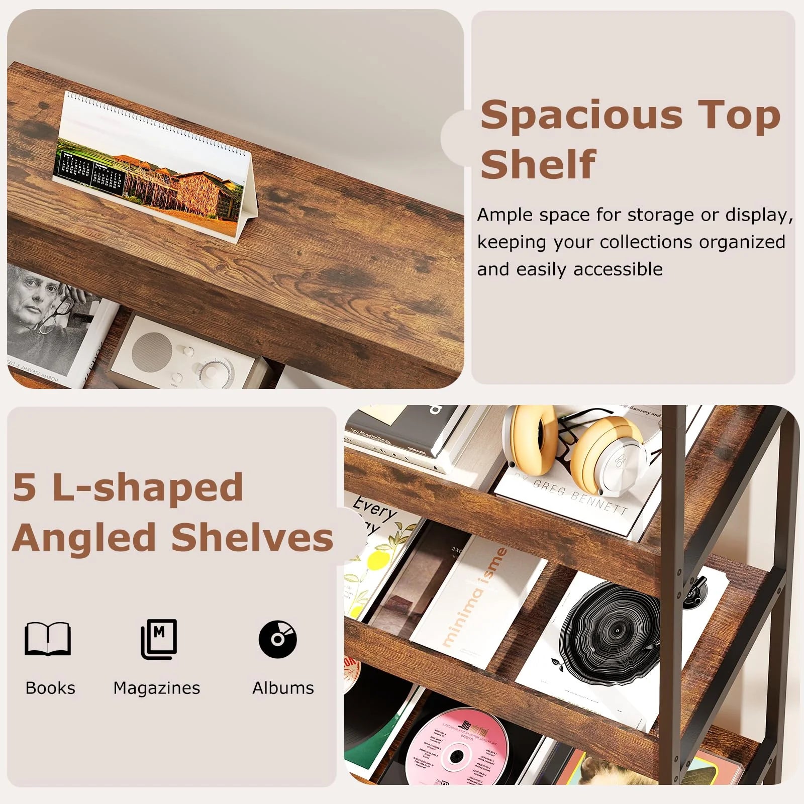 Tangkula 6-Tier Tall Freestanding Bookshelf with Angled Shelves for Home Office - Product image 7