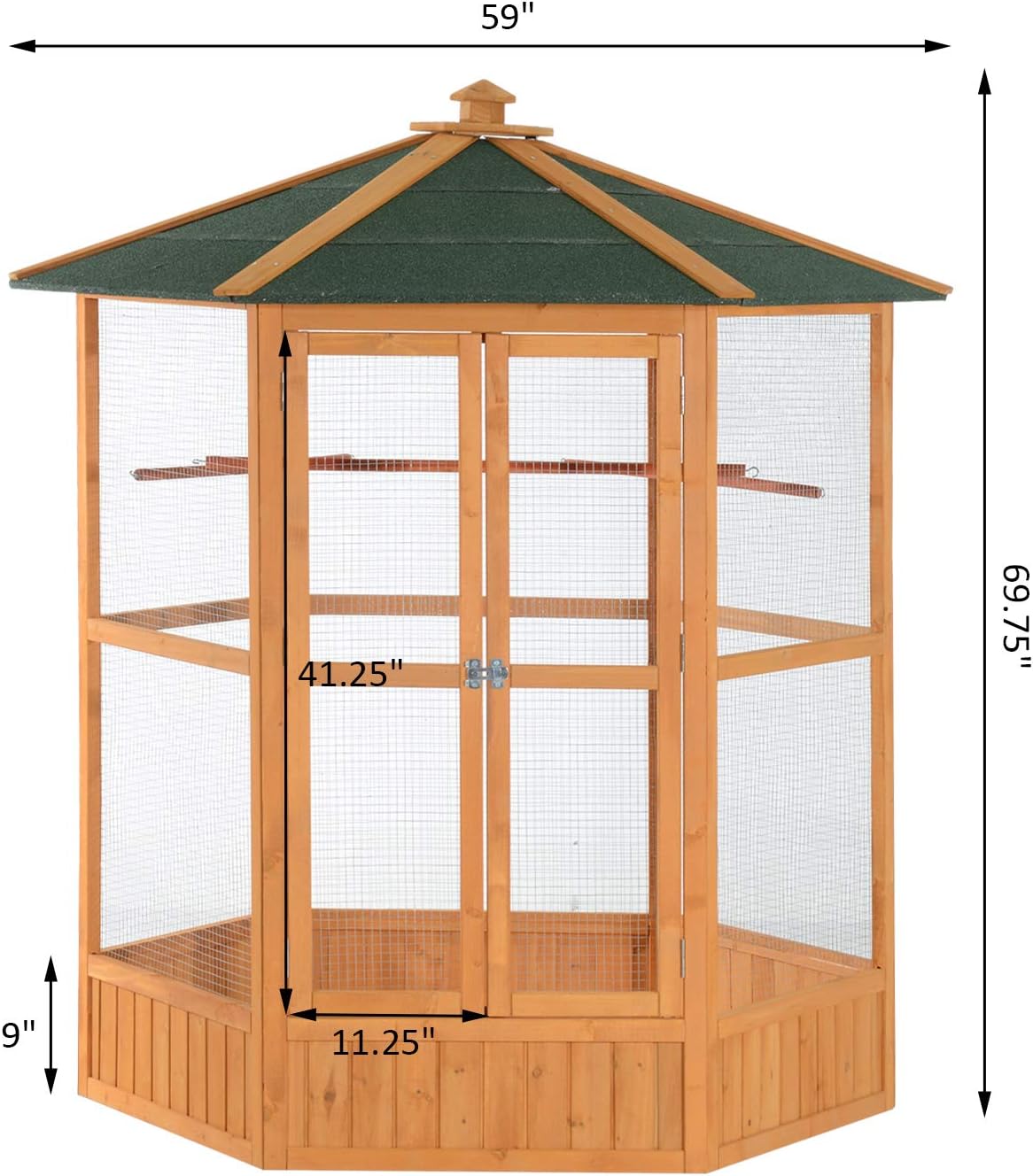 2025 Large Hexagonal Wooden Outdoor Aviary Bird Cage with Covered Roof -