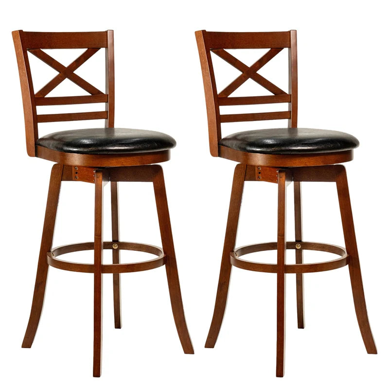 Set of 2 Swivel Bar Stools, 30.5" Bar Height Chairs with High Back & Faux Leather Upholstered Seat - Product image 1