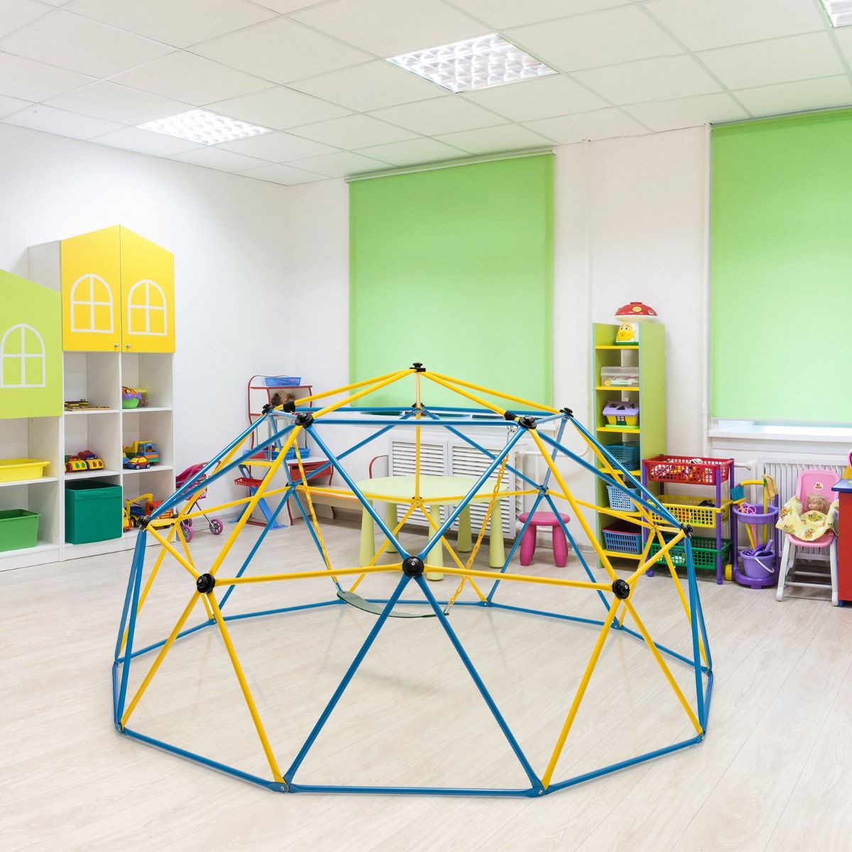 305cm Climbing Dome with Swing Metal Climbing Cage Max Load 363kg Indoor Outdoor for Children 3-10 Years Old Yellow/Red -