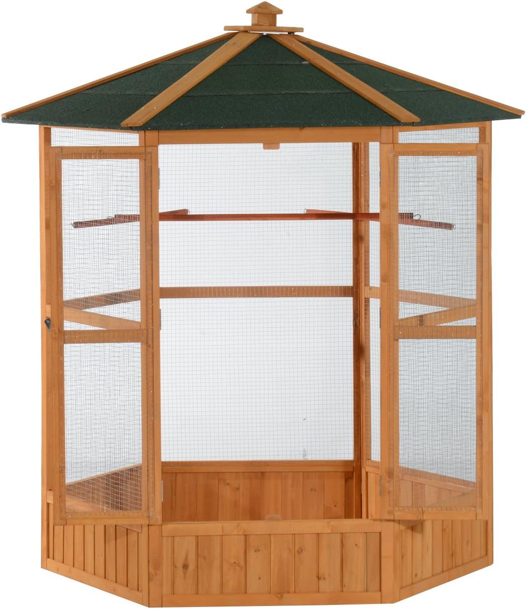2025 Large Hexagonal Wooden Outdoor Aviary Bird Cage with Covered Roof -
