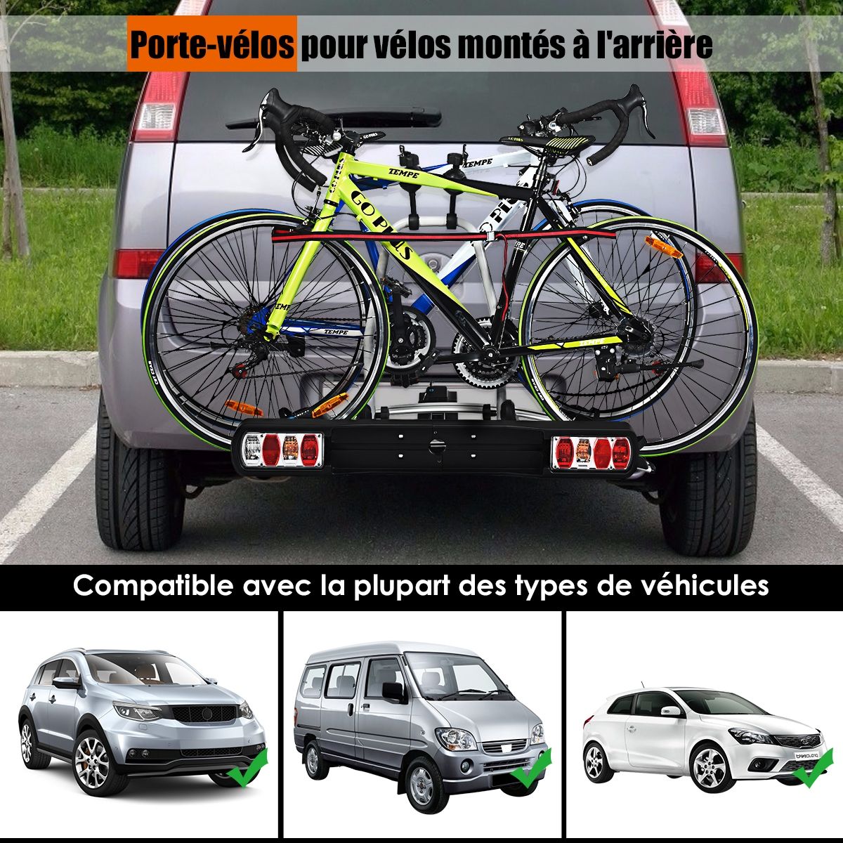 Bike carrier for hitch on SUV Sedan Van for 2 bikes Intelligent tilting design 113x72x63cm -