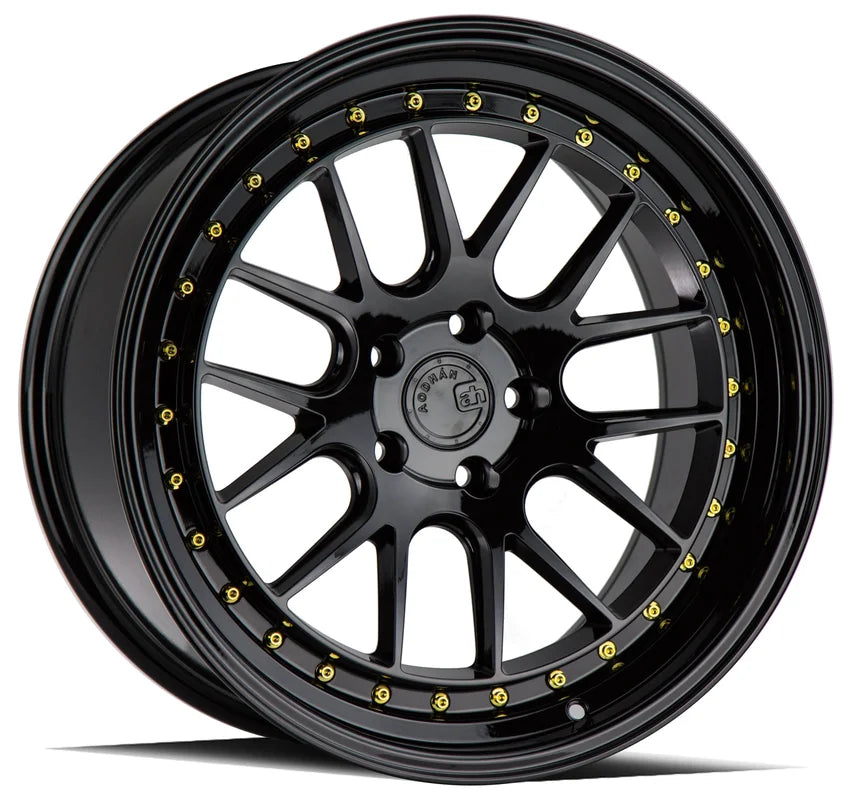 Aodhan DS06 18" 5x100 Gloss Black w/ Gold Rivets