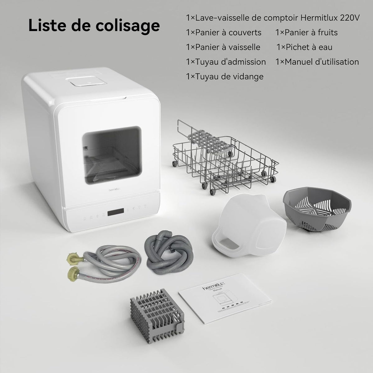Hermitlux Mini Tabletop Dishwasher, 6+1 Washing Programs, 5 Place Settings and 5L Water Tank