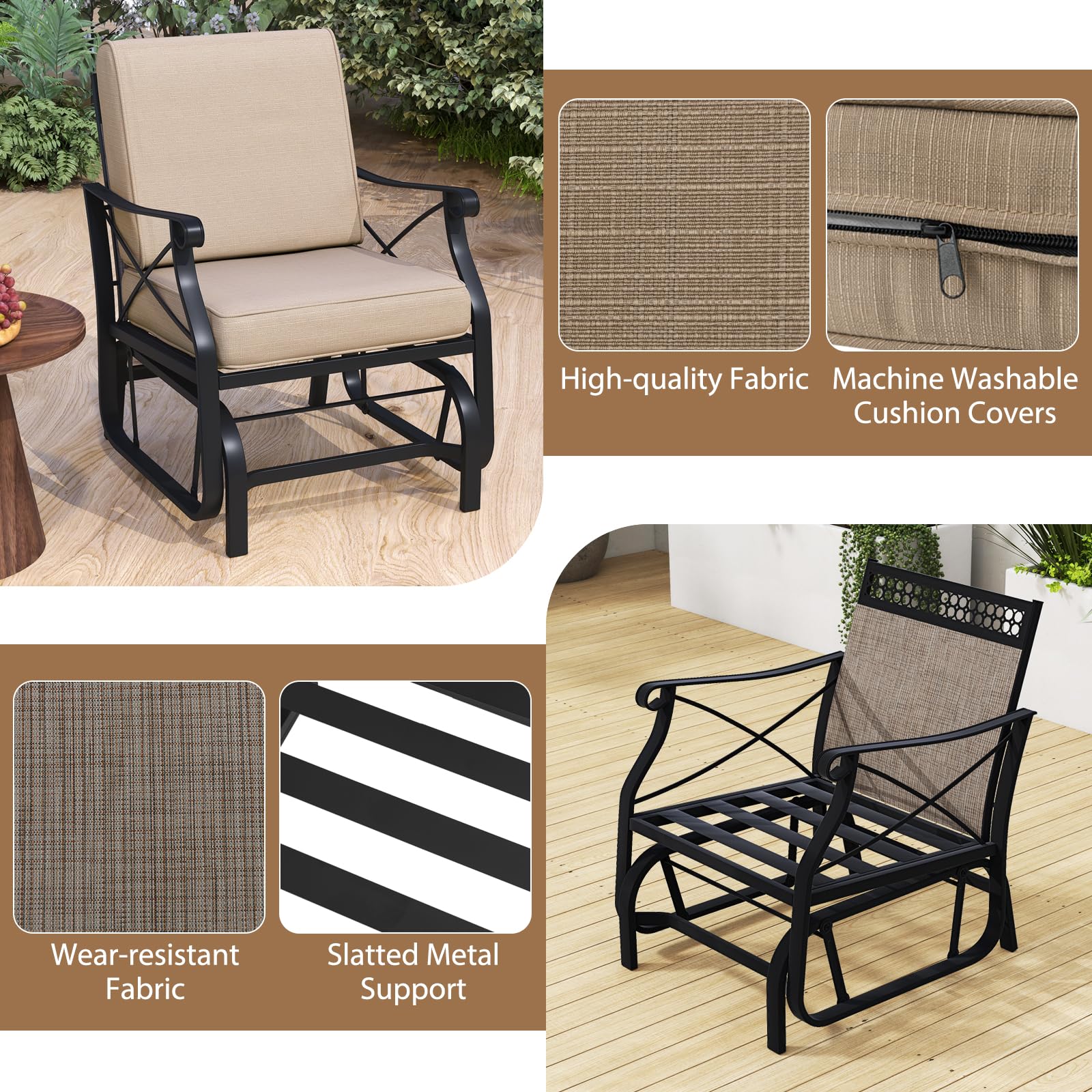 Tangkula Patio Glider Rocking Chair with Metal Frame and Thick Cushions - Product image 7