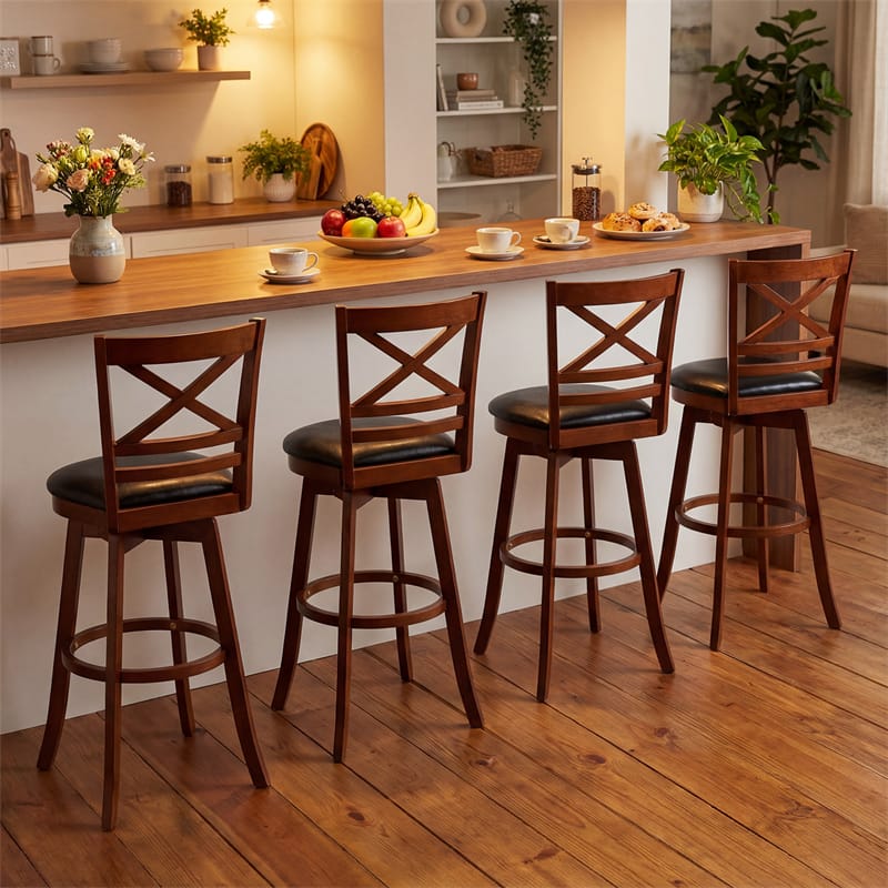 Set of 2 Swivel Bar Stools, 30.5" Bar Height Chairs with High Back & Faux Leather Upholstered Seat - Product image 9