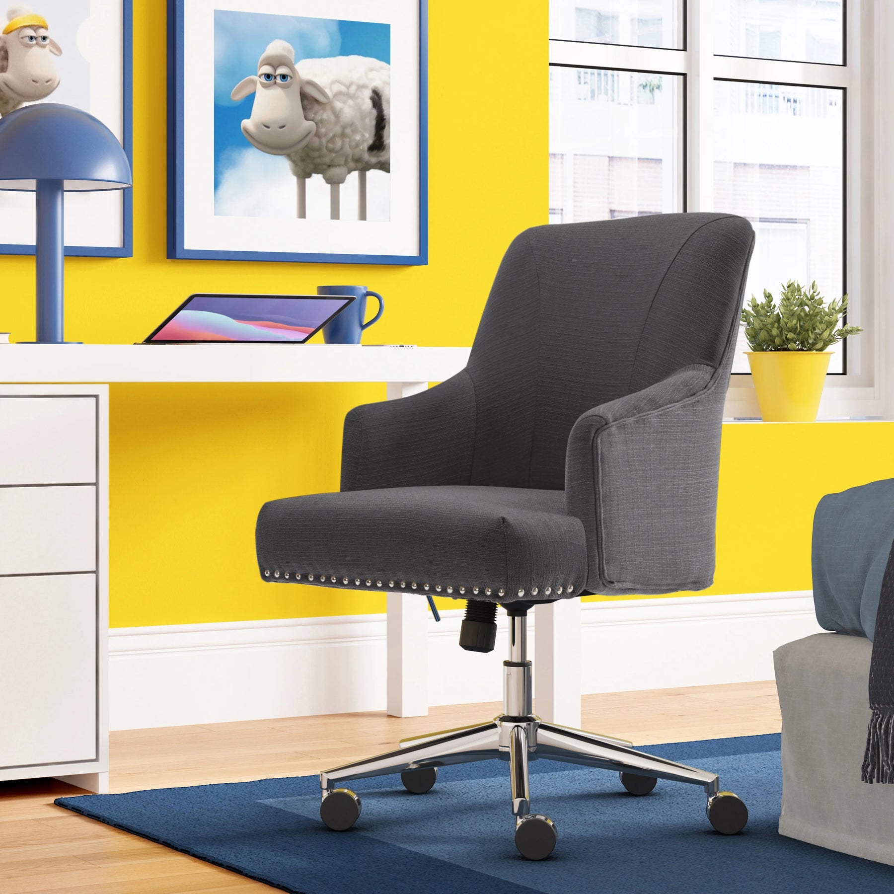 Serta Leighton Home Office Desk Chair Chrome Nailheads Twill Fabric Lilac Purple - Product image 61