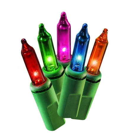 100-Count Multicolor Incandescent Mini Christmas Lights, with Green Wire, 21', Holiday Time - Product image 1