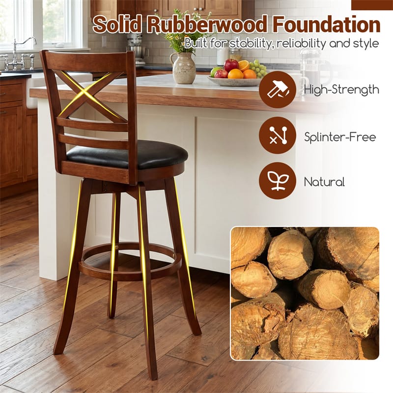 Set of 2 Swivel Bar Stools, 30.5" Bar Height Chairs with High Back & Faux Leather Upholstered Seat - Product image 6