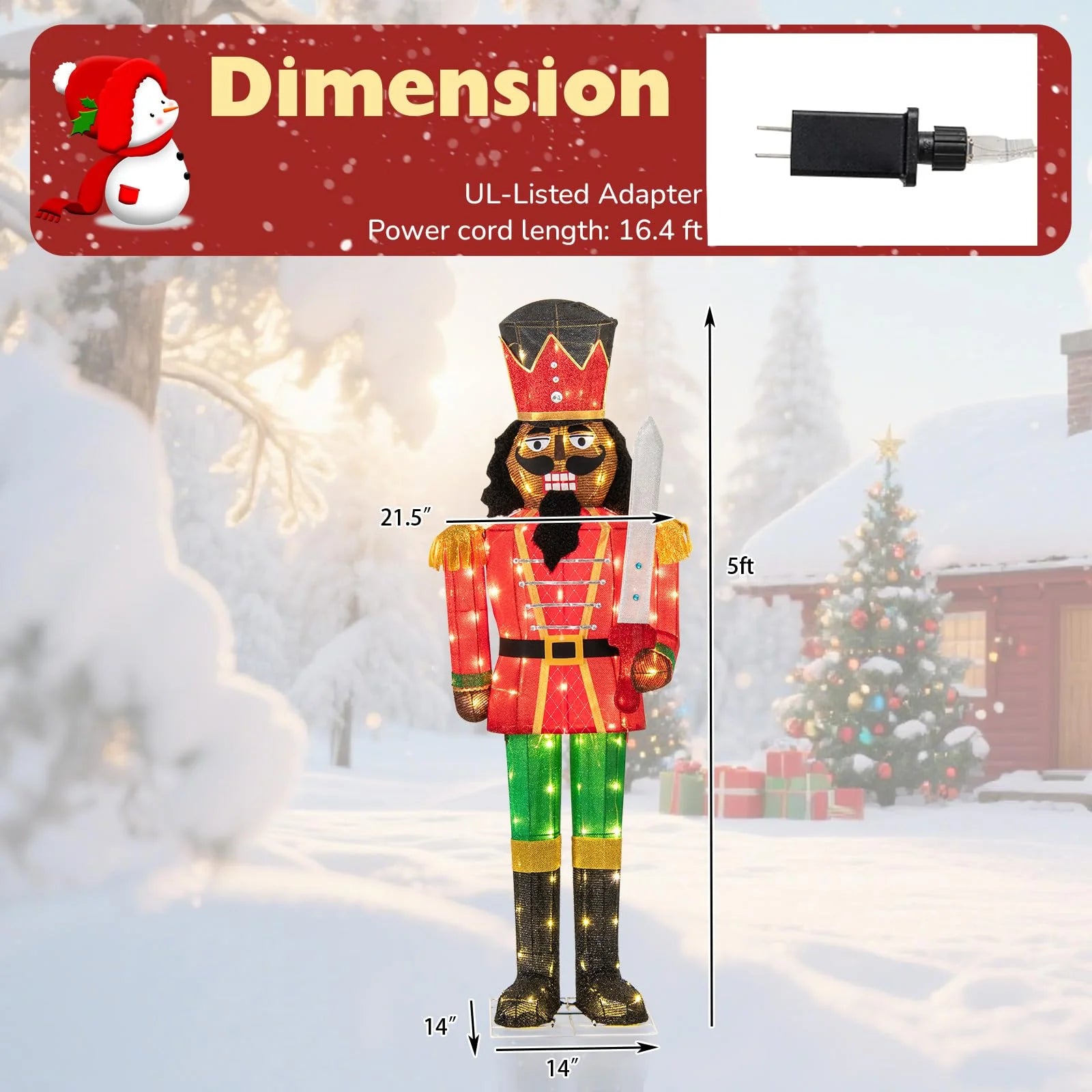 Tangkula 5 FT Lighted Christmas Nutcracker with Glitter Sword - Product image 5