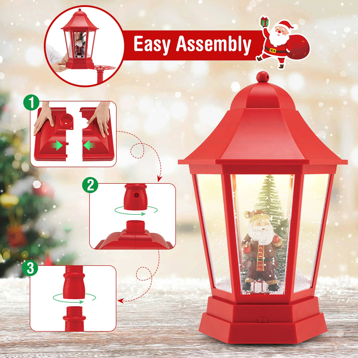 5.3 Ft Musical Christmas Street Lamp, 2-in-1 Lamp Post & Tabletop Lantern - Product image 8