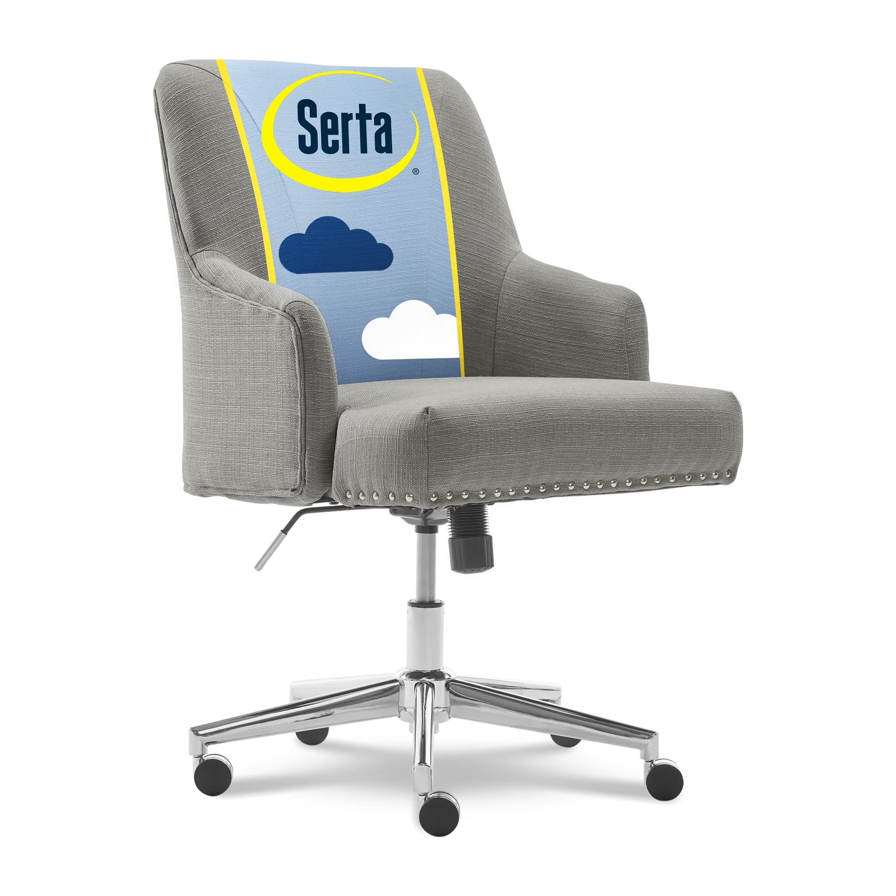 Serta Leighton Home Office Desk Chair Chrome Nailheads Twill Fabric Lilac Purple - Product image 3