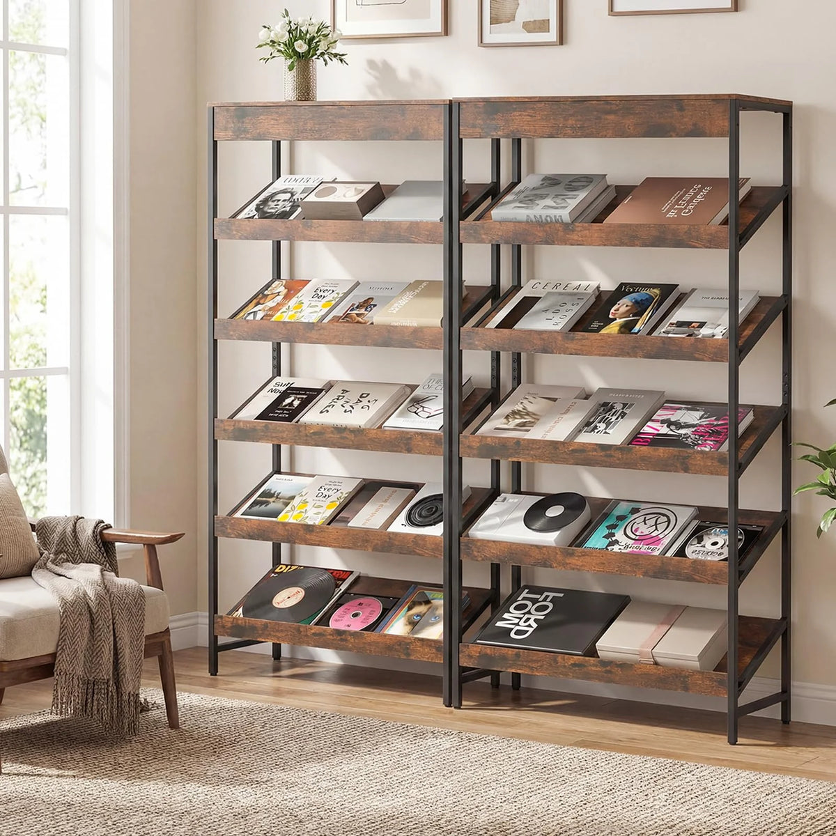 Tangkula 6-Tier Tall Freestanding Bookshelf with Angled Shelves for Home Office - Product image 4