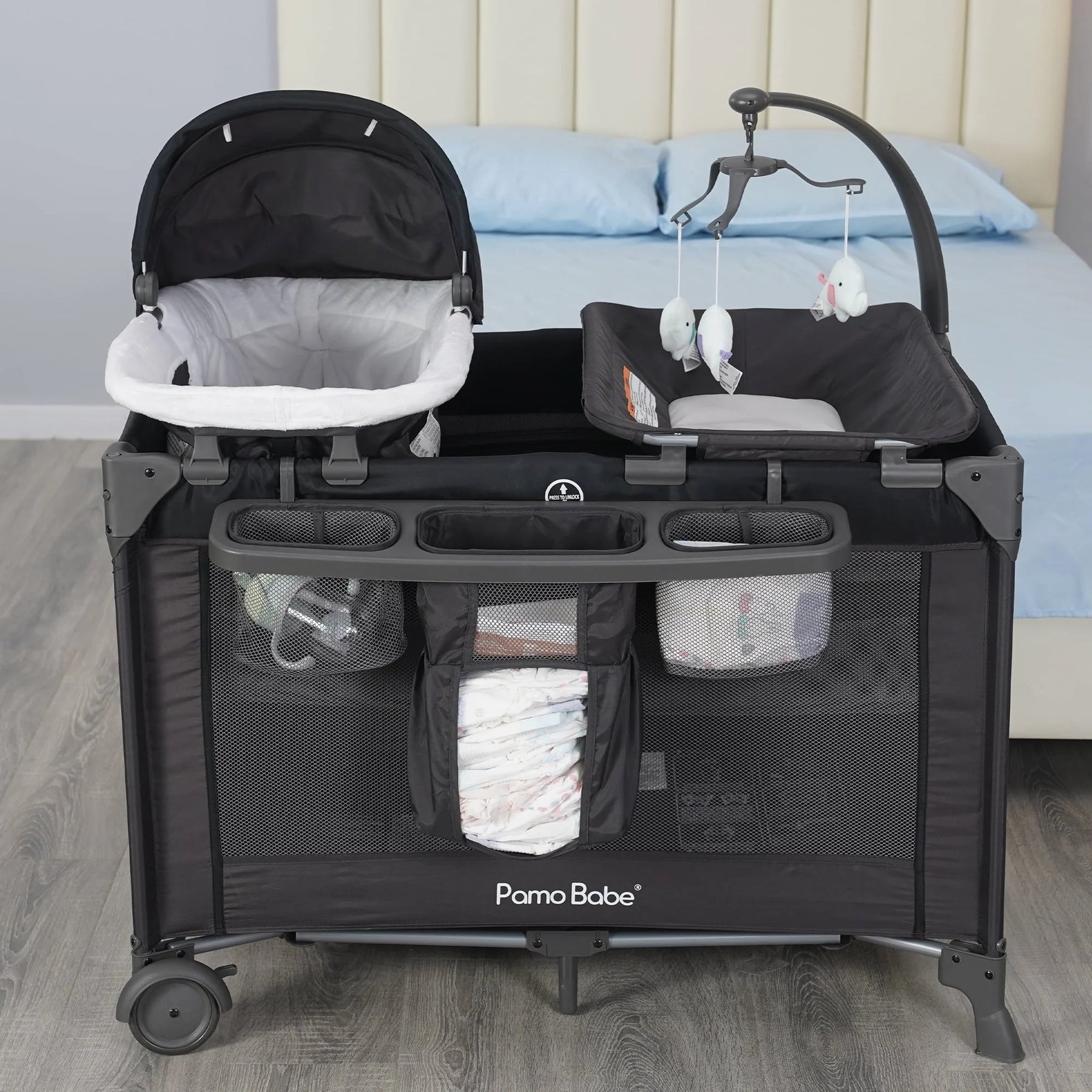 Pamo Babe Unisex Nursery Center Playard with Bassinet & Changing Table, Black - Product image 7