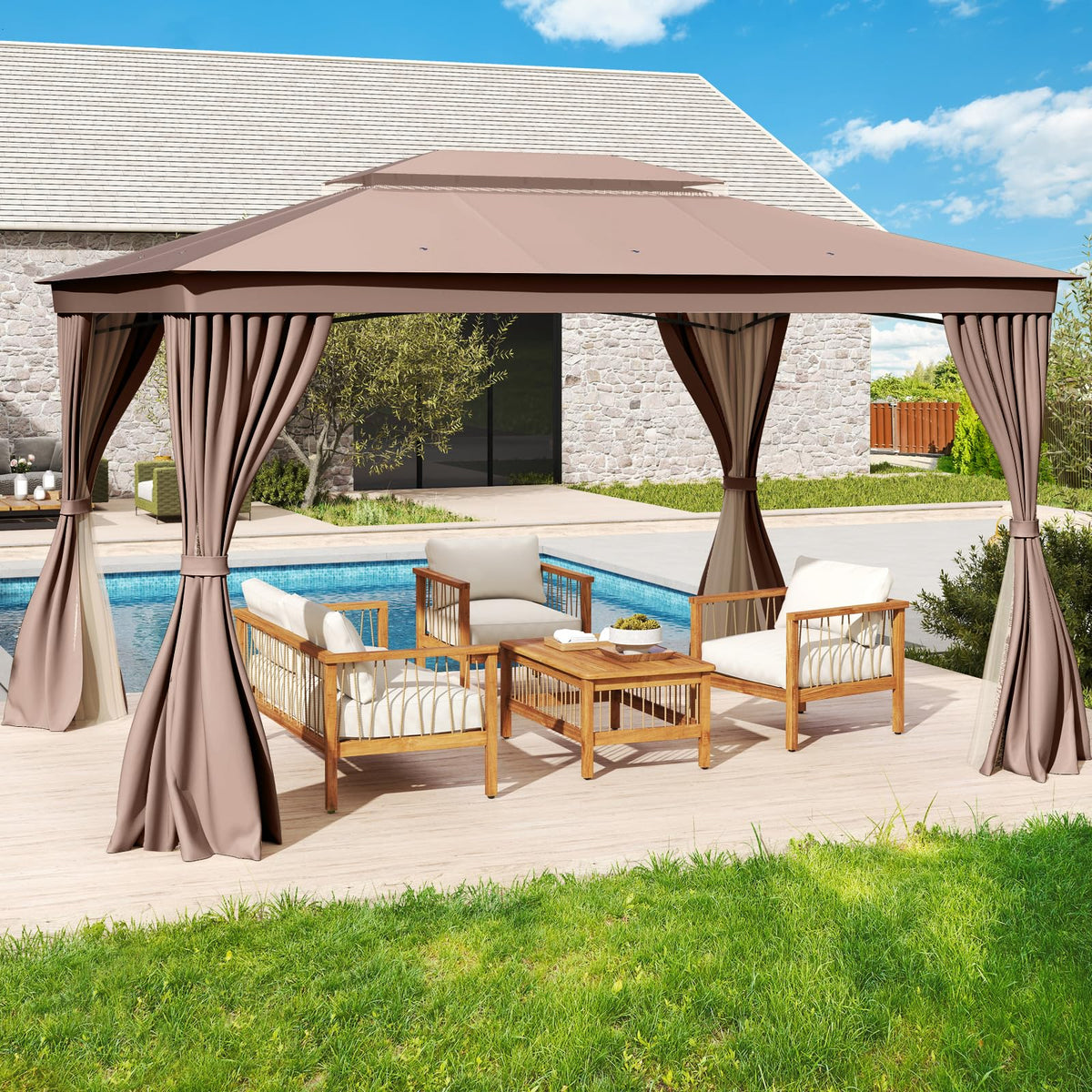 Tangkula 10x13 FT Metal Patio Gazebo with Mesh Netting & Privacy Curtains - Product image 9