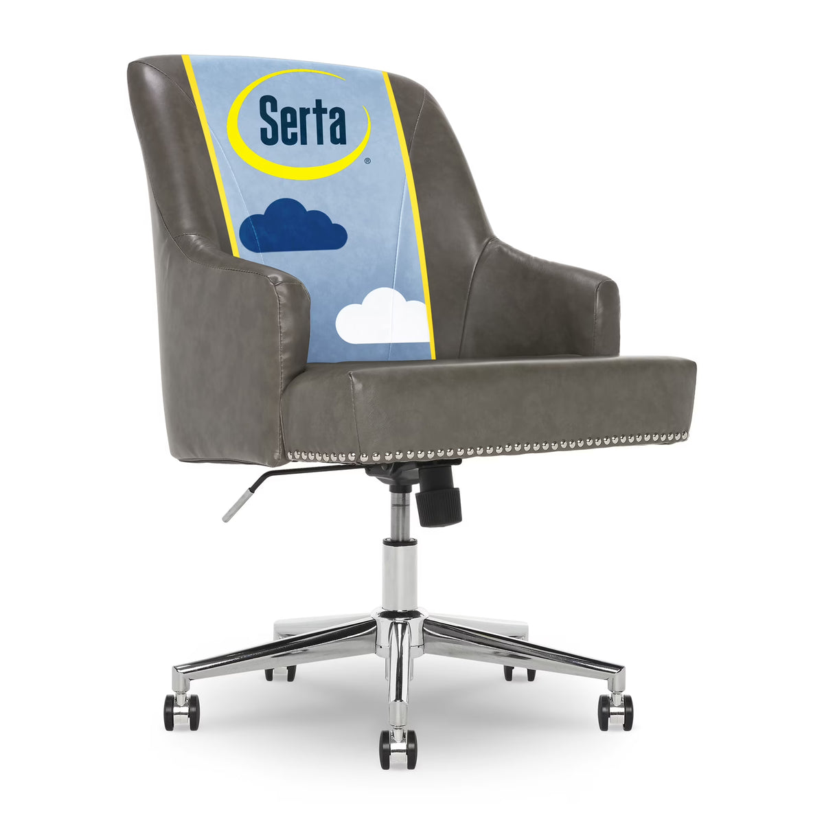 Serta Leighton Home Office Desk Chair Chrome Nailheads Twill Fabric Lilac Purple - Product image 7