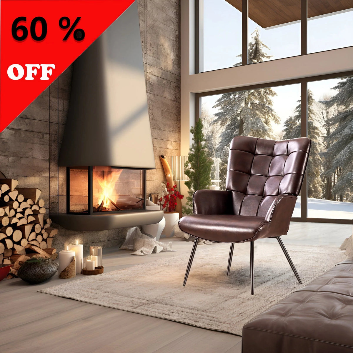 Unikome Livingroom Chair Modern Accent Chair, Faux Leather Wingback Accent Chair PU Leather Accent Chair - Product image 1
