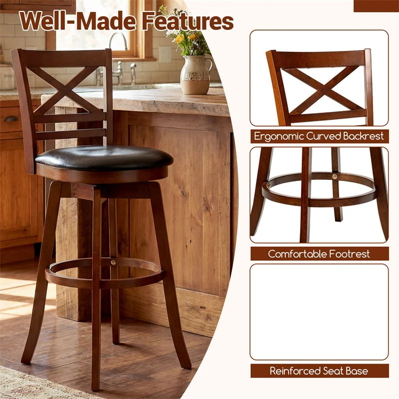 Set of 2 Swivel Bar Stools, 30.5" Bar Height Chairs with High Back & Faux Leather Upholstered Seat - Product image 7